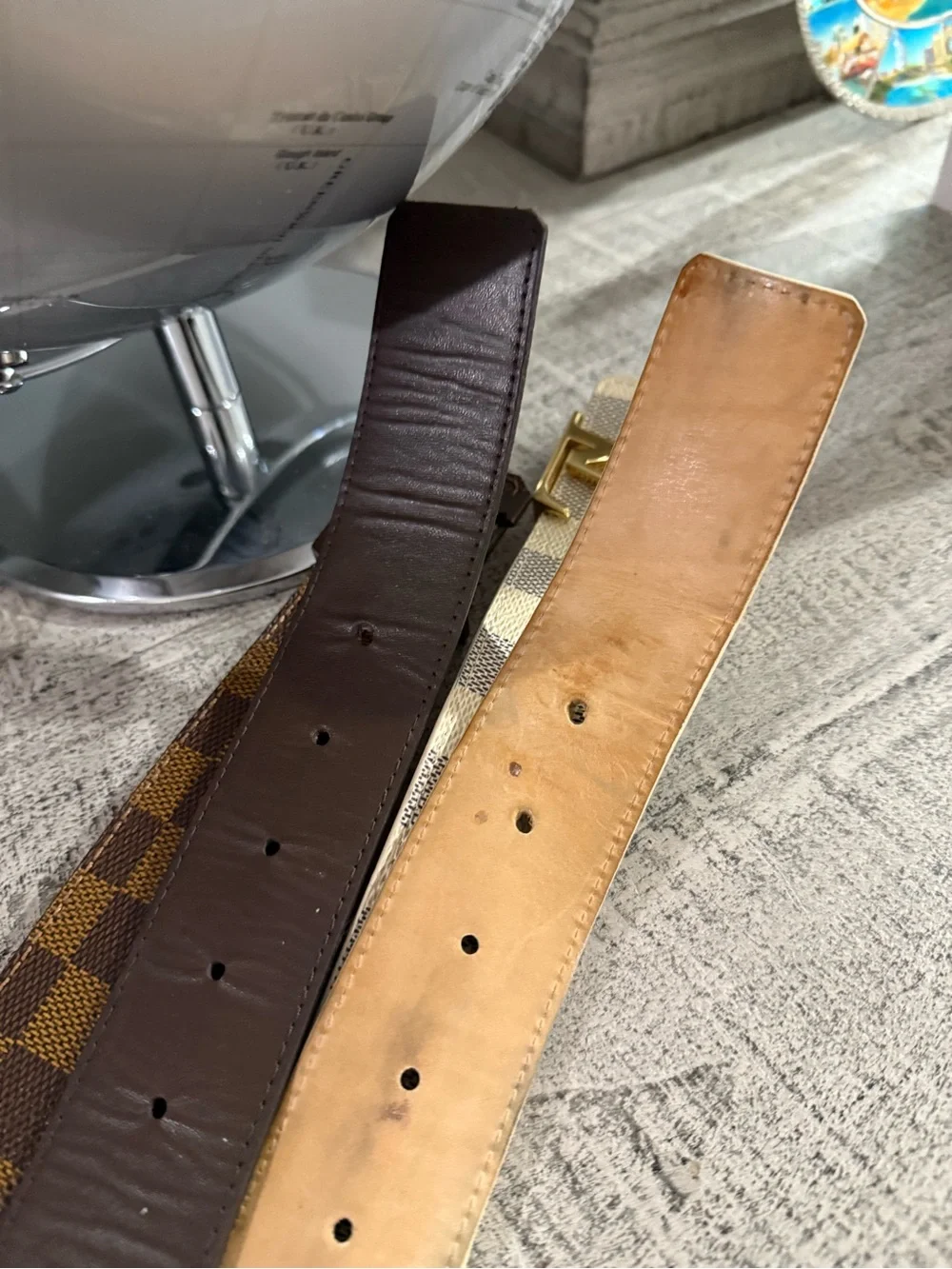 Louis Vuitton Damier Canvas Reversible Belts - Cream & Brown 2 belts